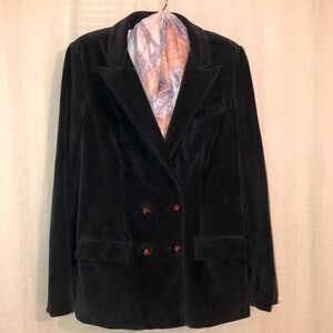 DVF 10 Navy Double Breasted Corduroy Lourdes Blazer Jacket